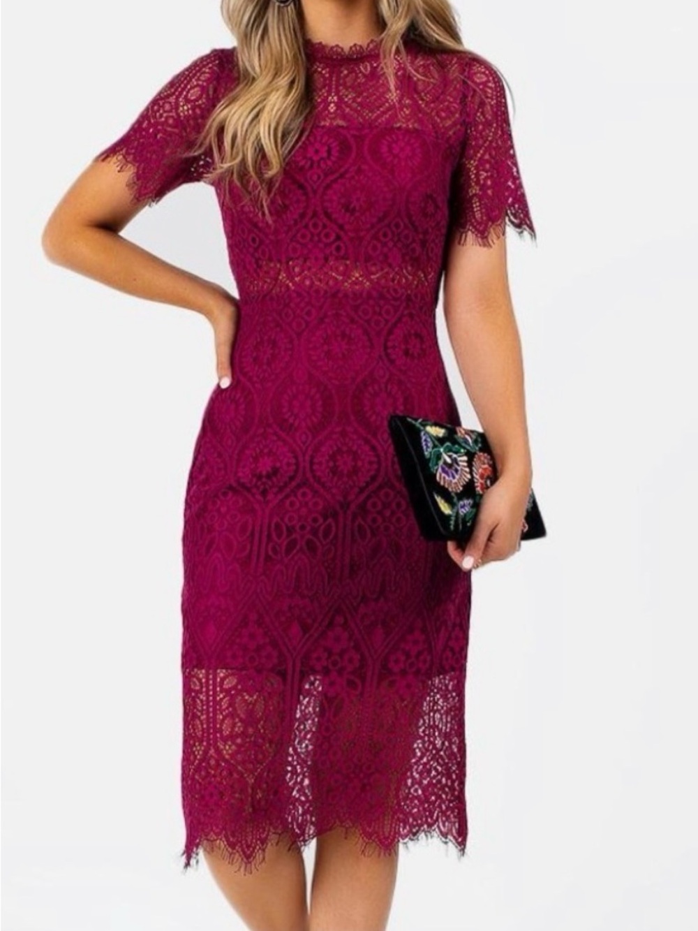 Lulu's Deep Berry Lace Midi Dress